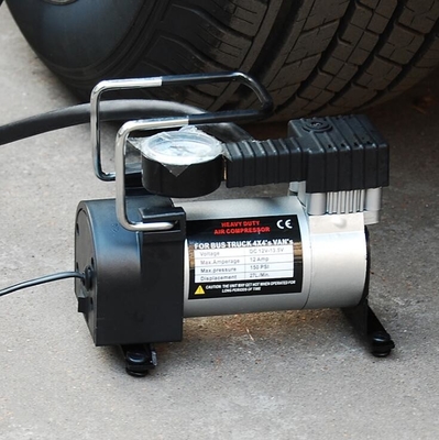 12v metalowa przenośna sprężarka powietrza do samochodu w kolorze czarnym srebrnym pojedynczym cylindrze